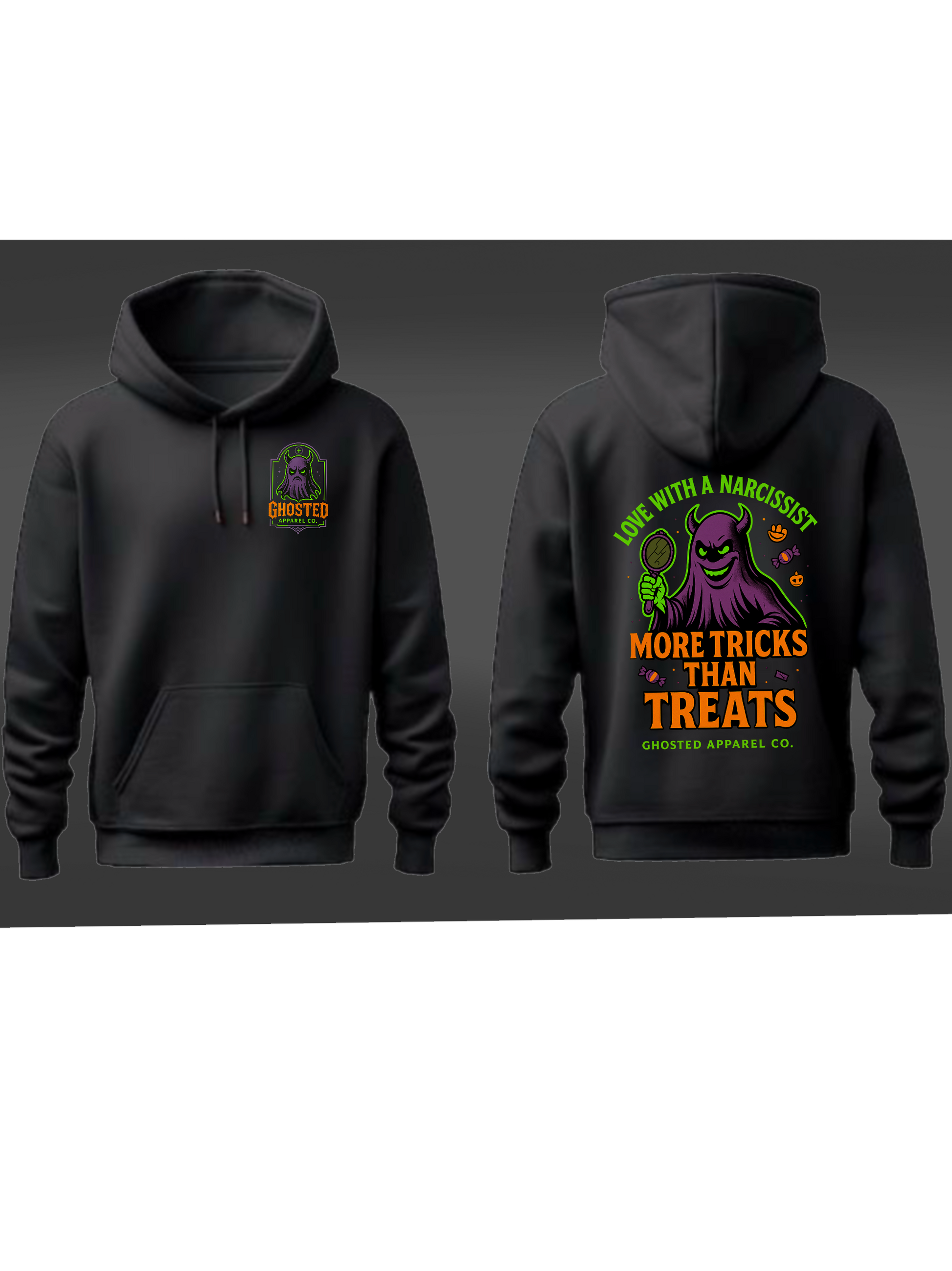 Love with a Narcissist Hoodie – More Tricks Than Treats | Ghosted Apparel Co. Halloween Streetwear