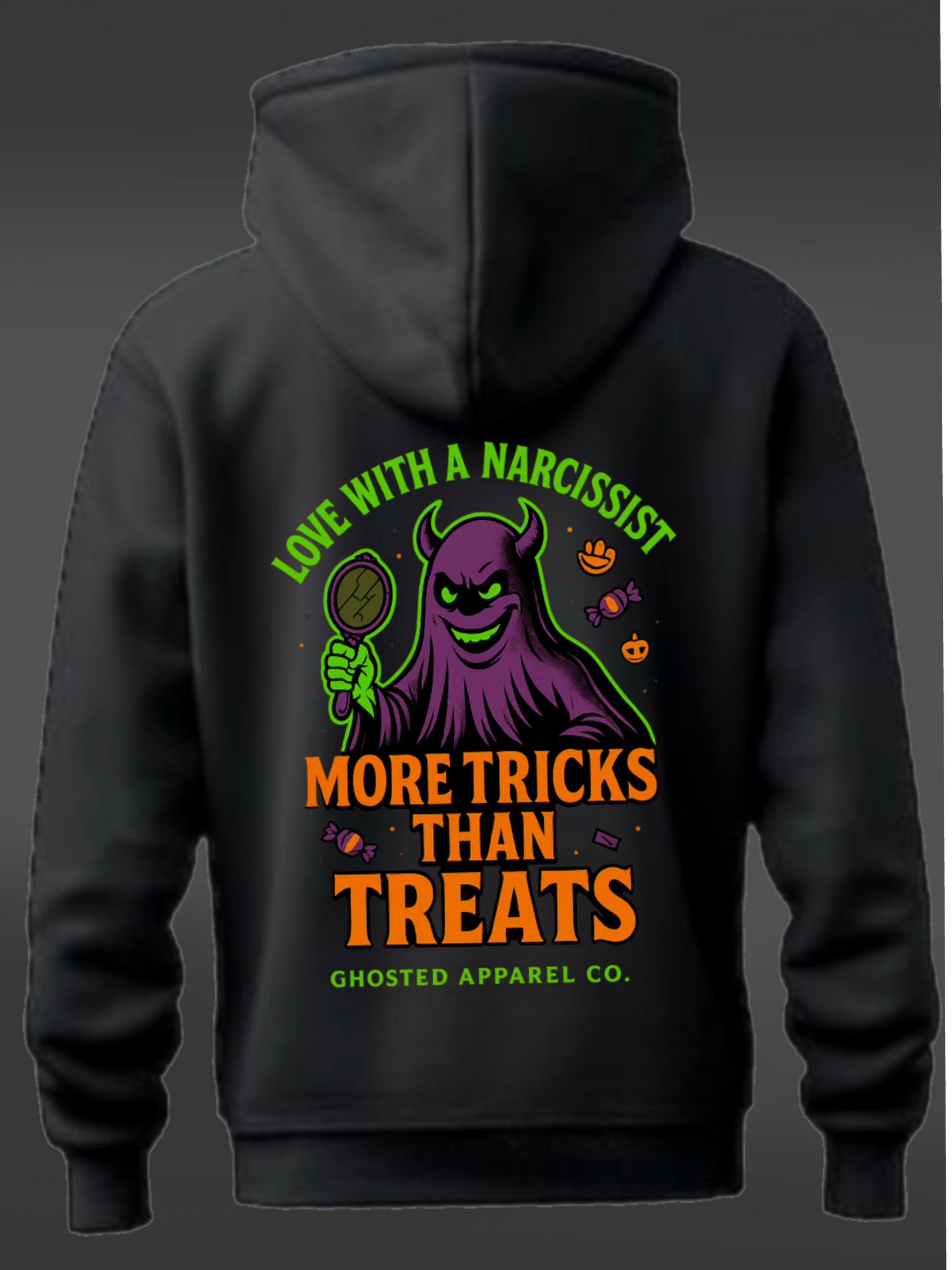 Love with a Narcissist Hoodie – More Tricks Than Treats | Ghosted Apparel Co. Halloween Streetwear